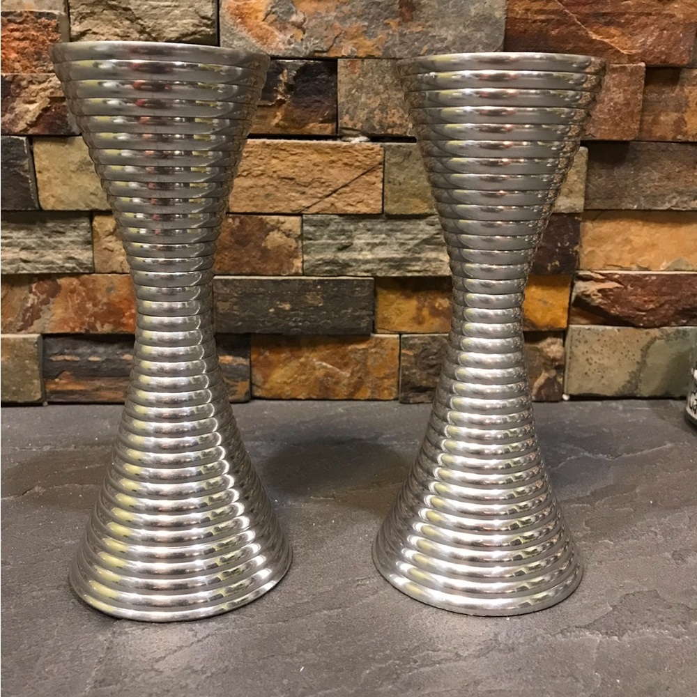 Partylite ~ Orbit Candlestick Holders ~ Aluminum ~ Set of 2